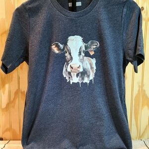 Charcoal Cow Graphic Women's Short Sleeve Tee